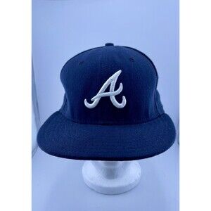 Atlanta Braves Hat Cap Mens 6 7/8 Fitted New Era 59 Fifty MLB Baseball Black